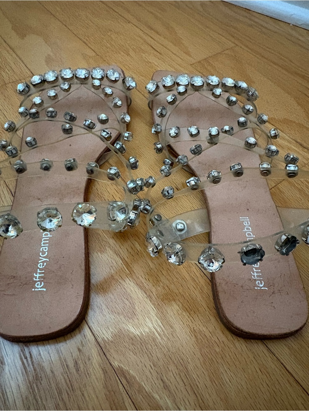 Jeffrey Campbell Clear Crystal Embellished Flat Sandals Size 8 - Picture 5 of 6